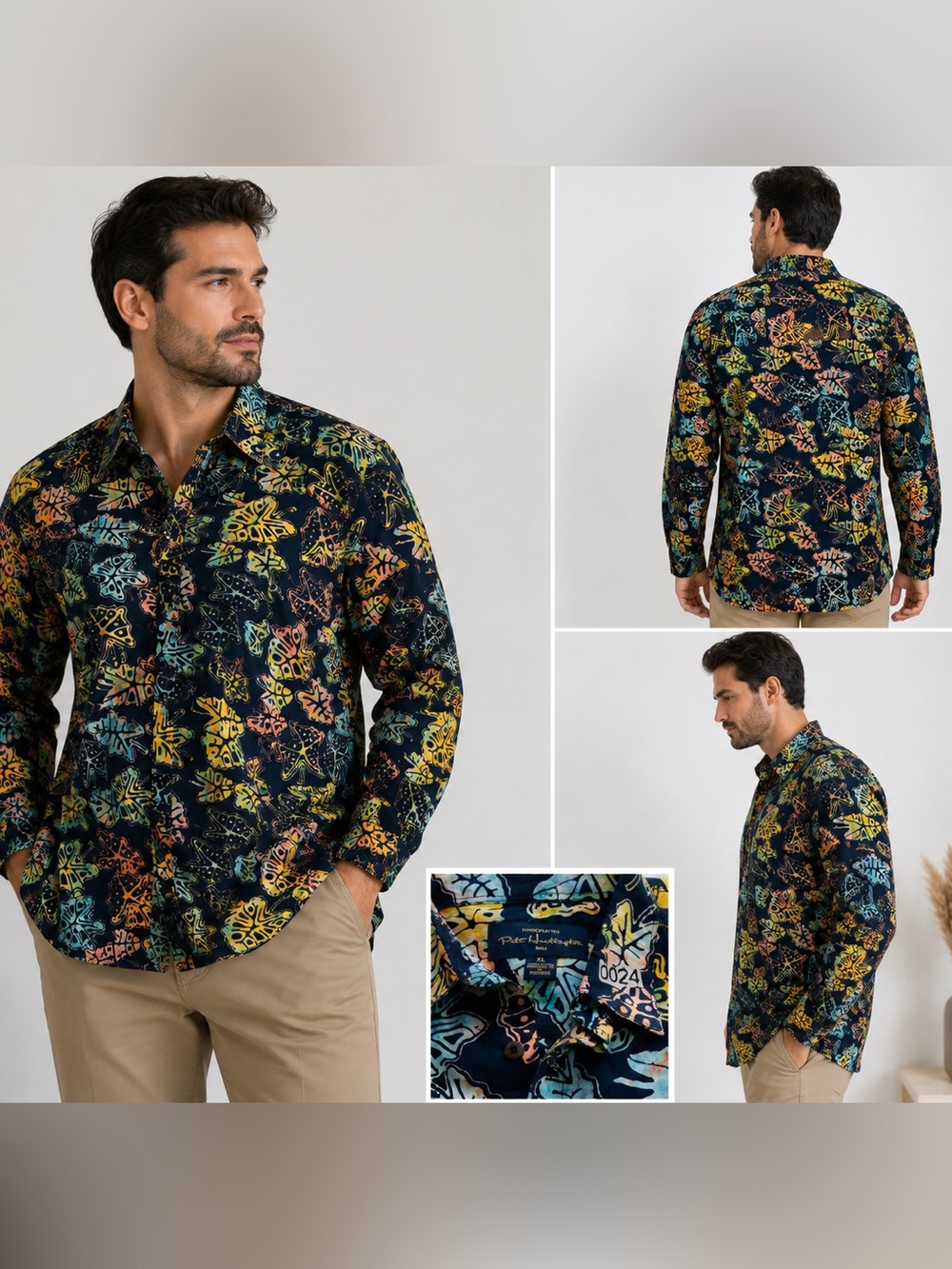 Peter Millar Navy Multicolor Leaf-Pattern Button-Down Shirt